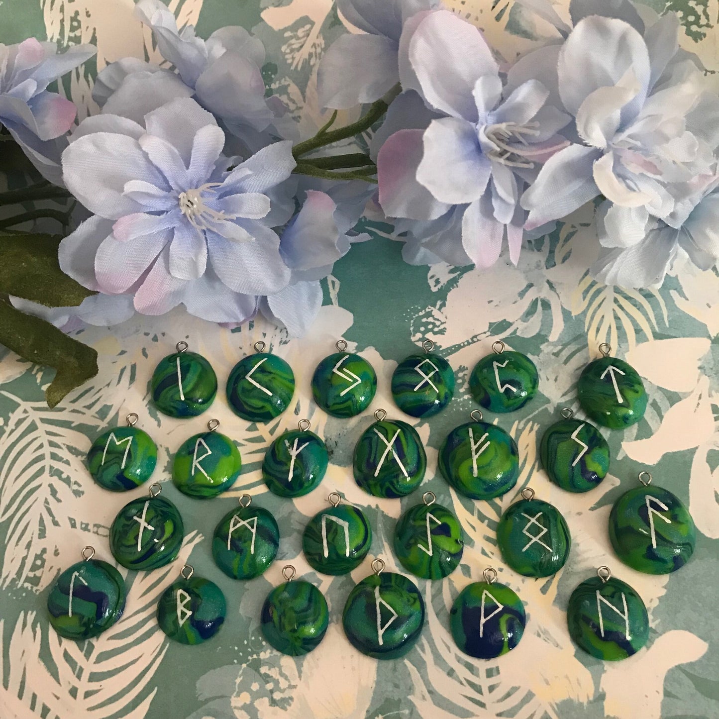 Blue Stone Runes Necklace